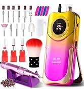 Moskany Professional Electric Nail Drill Kit 35000RPM with 14PCS Bits Purple Gold Portable Rechar...