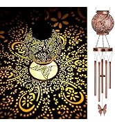 YHmall Solar Wind Chimes for Outside, 38" Butterfly Gifts for Mom Women, Flower Hanging Solar Lan...