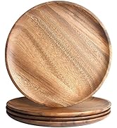 IQCWOOD Wooden Dinner Plates, 11 Inch Round Wood Dinner Plates Set of 4, Acacia Wooden Plates Rou...