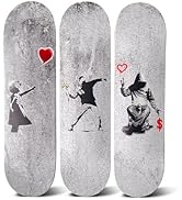 Skateboard Canvas Wall Art - Banksy 3 Piece Set on 7 Ply Skateboard Decks - Red Balloon Girl, Flo...