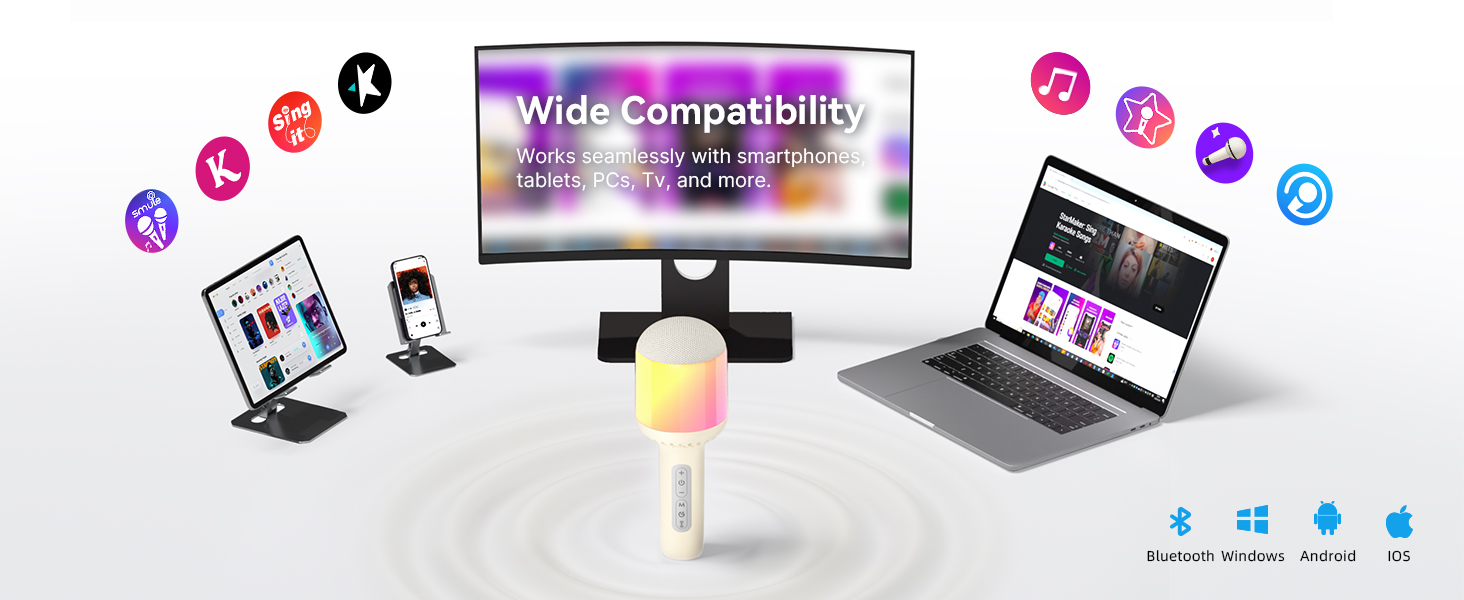 kareoke microphone with bluetooth connectivity, works with smart phone, tablet, TV and more