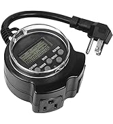 Clear Power Outdoor Digital Programmable Timer, 2 Grounded Outlet with 6 inch Cords, Flat Grounde...