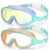 Vvinca Kids Swim Goggles 2 Pack, Soft Wave-Shape Strap (No Hair Pulling), Anti Fog Leak Free Swim...