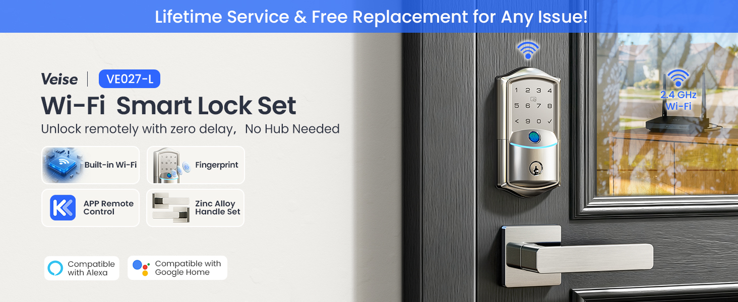 Veise Built-in WiFi Smart Door Lock with Lever Handle Set keyless entry door lock