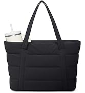Narwey Puffer Tote Bag with Cup Holder &amp; Laptop Compartments, Quilted Puffy Travel Work Tote Bags...