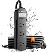 Outdoor Power Strip Weatherproof, 10 FT Outdoor Extension Cord 3 Outlets 1875W Overload Protectio...
