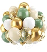 Sage Green White Gold Balloons, 50pcs Olive Green Gold Metallic Sand White Balloons with Gold Con...