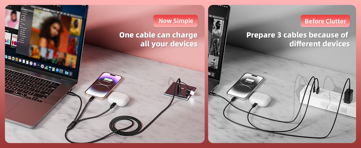 DUAL TYPE-C PORT 4 IN 1 CHARGING CABLES