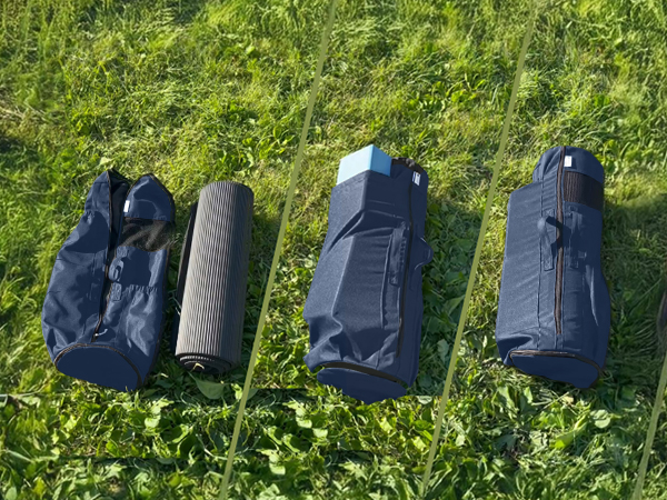 Fits wider mat (up to 7 in diameter) in the main opening &amp;amp; 2 yoga blocks in the large pocket.