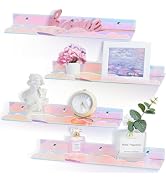 wooshwa Iridescent Rainbow Acrylic Floating Shelves,15in Kids Wall Mounted Nursery Bookshelves, D...