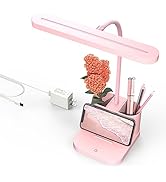 AXX Pink Desk Lamp for Home Office, Cute Table Lights for Bedrooms, Kawaii, Dimmable LED, Flexibl...