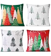 Tingtio Christmas Pillow Covers 18x18 Set of 4 Soft Christmas Tree Cushion Covers Christmas Decor...