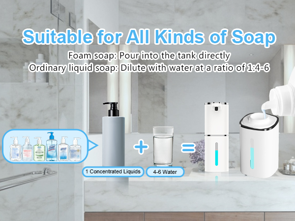It effectively accommodates a variety of soaps including dishwashing soap, shower gel