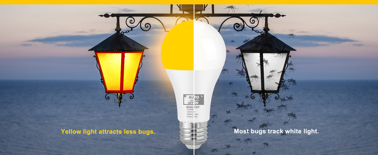 QUALILUX Dusk to Dawn Yellow Bug Light Bulbs 9.5W A+2 1464X600