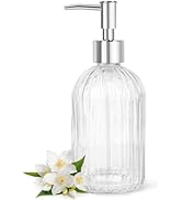 Topsky Stripe Glass Soap Dispenser with Plastic Pump, 400ml Liquid Hand Soap Dispenser, Rustproof...