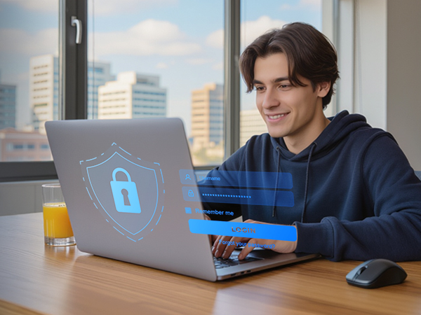 Secure Connection with WPA2 Encryption Protecting Data While a User Works on a Laptop