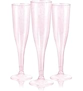 WDF 36 Pack Pink Glitter Plastic Champagne Flutes - 7OZ Disposable Pink Glasses Glitter Champagne...