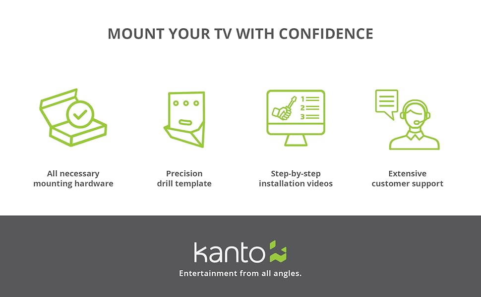 kanto includes all mounting hardware, drill template, install video and customer support