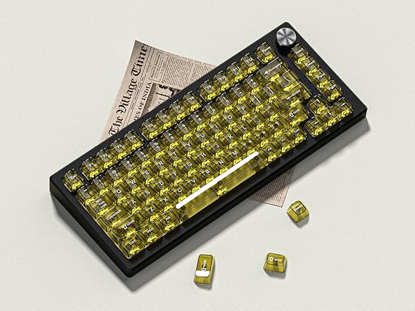 Dark Yellow Clear keycaps,Transparent MDA Ceramic Jelly Key caps Set,Shine Through keyboard caps