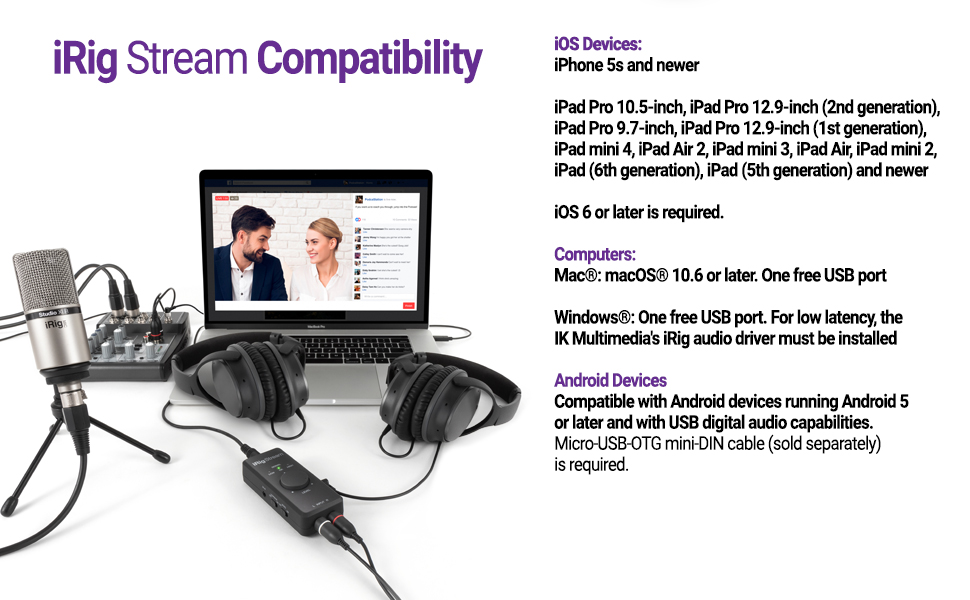 Stream Stereo Audio Interface – 24-Bit 48 kHz Recording iPhone, iPad, Mac, PC USB-C &amp; Lightning