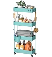 Pipishell Slim Storage Cart with Wheels, 4 Tier Bathroom Storage Organizer Rolling Utility Cart f...
