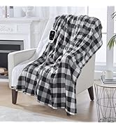 Sealy Heated Throw Blanket Electric Blanket, Plaid Sherpa Electric Throw Blanket with 6 Heating L...