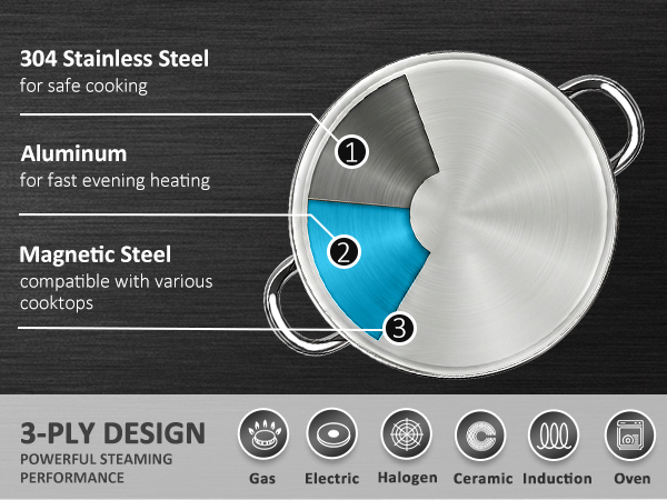 stainless steel pot with steamer