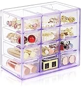 FODIENS Desk Storage Organizer with 12 Mini Drawers, Clear Desktop Craft Drawer Cabinet, Stackabl...