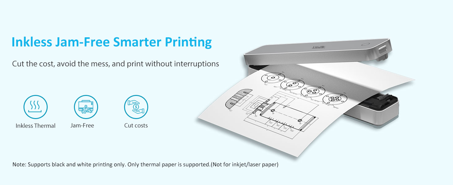 inkless Portable Printer for Travel, Wireless Thermal Printer
