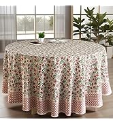 CPC Round Tablecloth- Cotton Indian Block Print Tablecloth -Handmade Printed Washable Cotton Tabl...