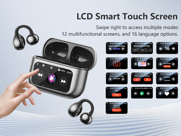 Open Ear Clip On Earbuds Intelligent Touch Color Screen Open Ear Wireless Bluetooth 5.4 Headphones
