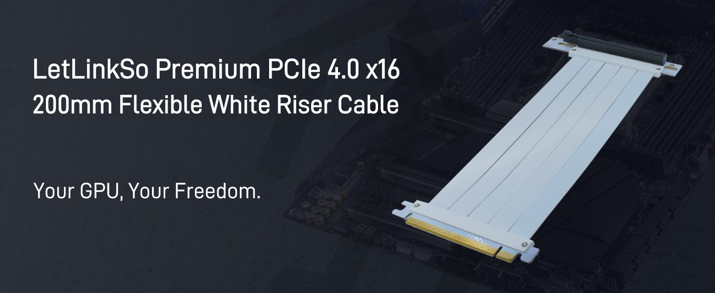 LetLinkSo Gen4 PCIe 4.0 Riser Cable x16 Flexible Extension 90 Angle Adapter fishtail for vertical 