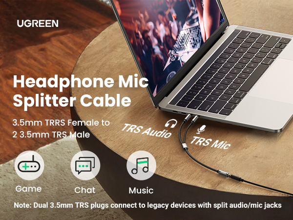 headphone splitter audio adapter mic microphone jack y splitter headset cable 