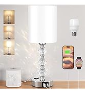 Touch Bedside Lamps for Bedrooms Nightstand - Crystal Table Lamp with USB C+A Charging Port and A...