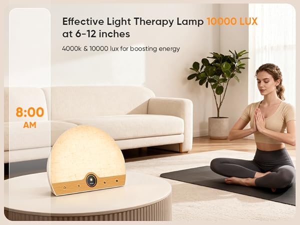 Light Therapy Lamp and Sunrise Alarm Clock 2-in-1, 10000 Lux Happy Therapy