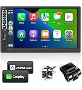 Double Din Car Stereo with Dash Cam&amp;Camera, Apple Carplay&amp;Android Auto, 7 Inch HD Touchscreen Dou...
