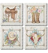 Thirstystone Rosewood Ranch 4-Pack Assorted Tumbled Tile Stone Coasters with Protective Cork Back...