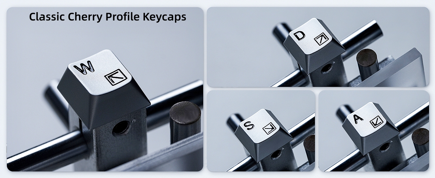 Aluminum Custom Keycaps,Silver CMC Cherry Profile Custom Keycaps 4 Keys W/A/S/D Keys Keyboard Caps