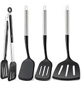 HE-SANQI 4Pcs Silicone Spatula Set with 12" Tongs, Large Extra Wide Flipper Turner for Pancake St...