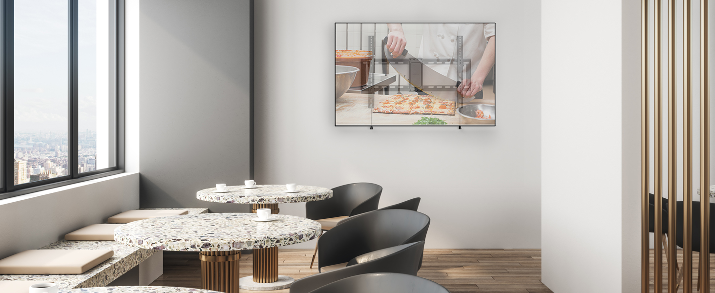 a tv with a picture of a chef cooking pizza on a table.