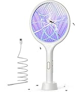 YISSVIC Electric Fly Swatter 4000V Bug Zapper Racket Dual Modes Mosquito Killer with Purple Mosqu...