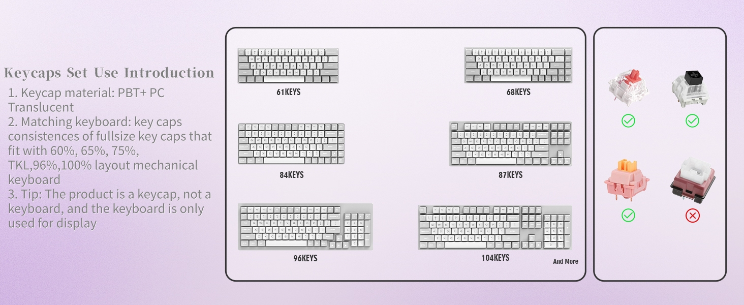 Mechanica Keyboard Keycaps Pink, Jelly PBT Keycaps, Translucent Jade Keyboard Key caps