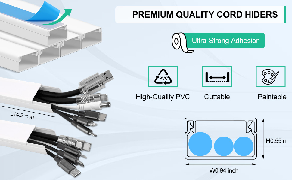Cord Hider Kit, 113.6in TV Cable Hider