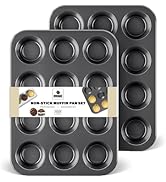 HONGBAKE Muffin Pan for Baking, Nonstick Cupcake Tin 12 Cup, 2 Pack Cup Cake Tray, Premium Cheese...