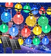 Multicolor Solar Christmas String Lights Outdoor, 2-Pack 100 LED 64FT Crystal Globe Solar Lights ...