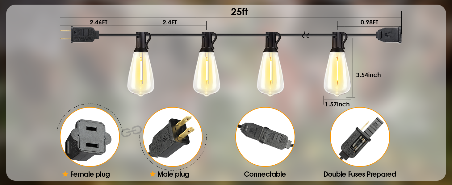 connectable outdoor string lights with end-to-end plug