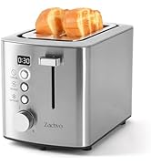 ZACHVO 2 Slice Toaster with Wide Slots for Bread &amp; Bagels, Stainless Steel Toaster with Digital C...