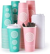 20 oz Paper Coffee Cups, 100 Pack Disposable Coffee Cups with Lids and Stirrers , To go Coffee Pa...