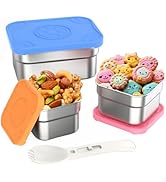 DaCool 3 Pack Kids Stainless Steel Snack Containers with Lids Spork, Totally 24 oz Easy Open Leak...