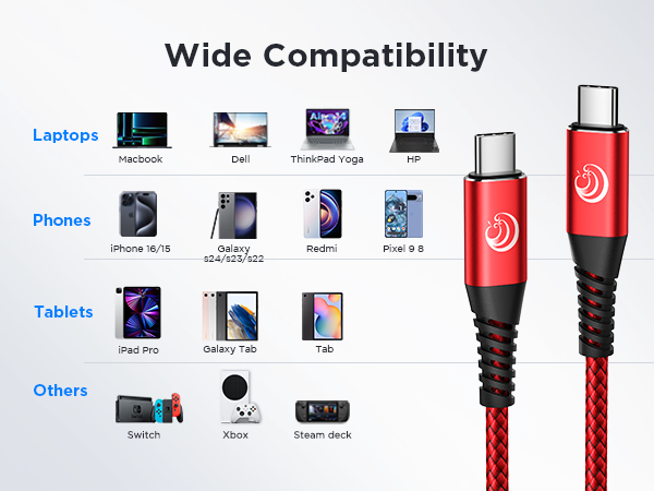 USBC to USBC 100W [10ft/2 Pack] USB C to USB C Fast Charging Cable Braided C to C Charger Cord 5A
